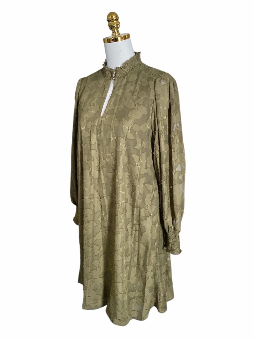 Tommy Hilfiger Olive Green Burnout Floral Mock Neck Long Sleeve Shift Dress 12 - Picture 7 of 14